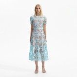 LIGHT BLUE LACE MIDI DRESS Self-portrait RS24-181M-BL-BLUE