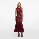 BURGUNDY GUIPURE LACE MIDI DRESS Self-portrait RS26-167MA-BU-BURGUNDY