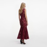 BURGUNDY GUIPURE LACE MIDI DRESS Self-portrait RS26-167MA-BU-BURGUNDY
