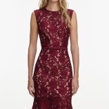 BURGUNDY GUIPURE LACE MIDI DRESS Self-portrait RS26-167MA-BU-BURGUNDY