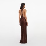 BROWN RHINESTONE RACER BACK MAXI DRESS Self-portrait PF26-041XB-BR-BROWN
