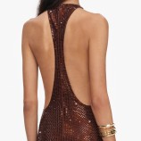 BROWN RHINESTONE RACER BACK MAXI DRESS Self-portrait PF26-041XB-BR-BROWN