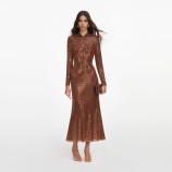 BRONZE RHINESTONE MIDI DRESS Self-portrait PF26-116M-BR-BROWN