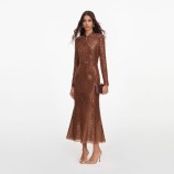 BRONZE RHINESTONE MIDI DRESS Self-portrait PF26-116M-BR-BROWN