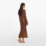 BRONZE RHINESTONE MIDI DRESS Self-portrait PF26-116M-BR-BROWN