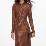 BRONZE RHINESTONE MIDI DRESS Self-portrait PF26-116M-BR-BROWN