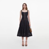 INDIGO DENIM BOW EMBROIDERED MIDI DRESS Self-portrait PF26-805M-BL-BLUE