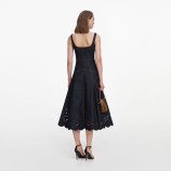 INDIGO DENIM BOW EMBROIDERED MIDI DRESS Self-portrait PF26-805M-BL-BLUE