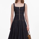 INDIGO DENIM BOW EMBROIDERED MIDI DRESS Self-portrait PF26-805M-BL-BLUE