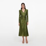 OLIVE RHINESTONE MESH WRAP MIDI DRESS Self-portrait AW26-154M-G-GREEN