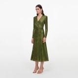 OLIVE RHINESTONE MESH WRAP MIDI DRESS Self-portrait AW26-154M-G-GREEN