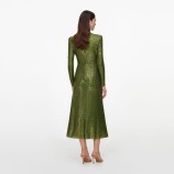 OLIVE RHINESTONE MESH WRAP MIDI DRESS Self-portrait AW26-154M-G-GREEN