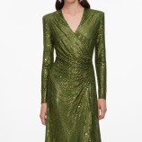 OLIVE RHINESTONE MESH WRAP MIDI DRESS Self-portrait AW26-154M-G-GREEN