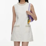 CREAM TEXTURED DENIM MINI DRESS Self-portrait AW26-812S-C-CREAM