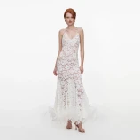 WHITE FINE LACE FEATHER MAXI DRESS Self-portrait SC26-023X-W-WHITE