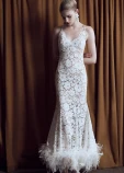 WHITE FINE LACE FEATHER MAXI DRESS Self-portrait SC26-023X-W-WHITE